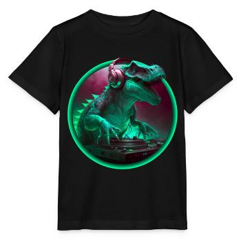 Dino DJ Musician Kids Party Gift Shirt - Stanley/Stella MINI CREATOR Kids’ T-Shirt - black - Front - Mikhail (115cm)
