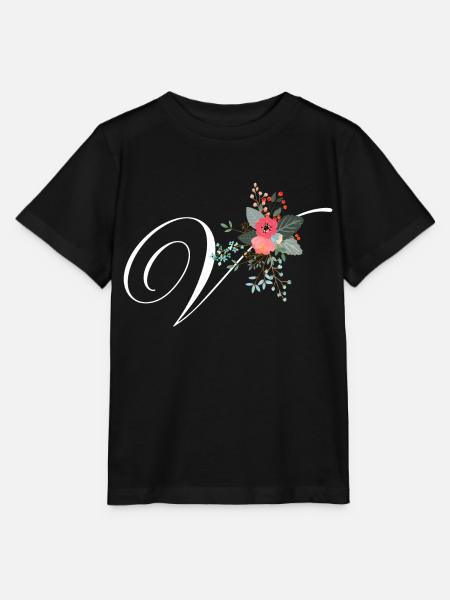 Buchstabe v Blumen - Stanley/Stella Kinder T-Shirt MINI CREATOR - Schwarz