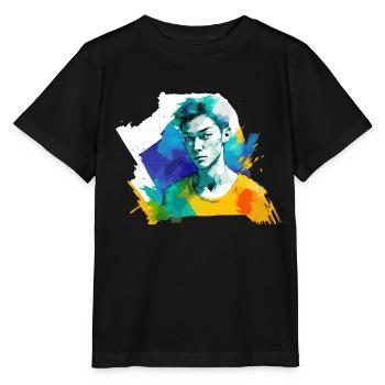 Watercolors of a boy - Stanley/Stella MINI CREATOR Kids’ T-Shirt - black - Front - Mikhail (115cm)