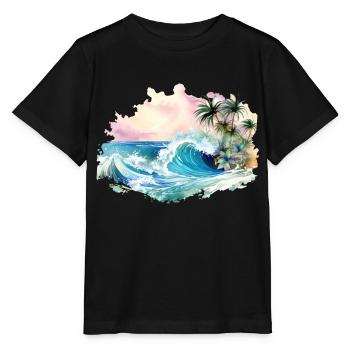Wave, Île tropicale, Sea Beach Palm Trees Vacances - T-shirt bio MINI CREATOR Stanley/Stella Enfant - noir - Devant - Mikhail (115cm)