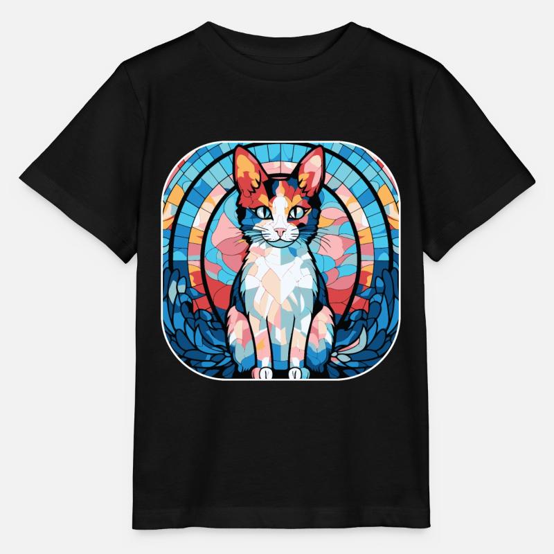 Aquarelle colorée de race de chat japonais Bobtail - T-shirt bio MINI CREATOR Stanley/Stella Enfant - noir