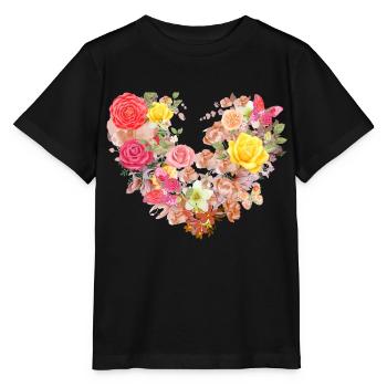 Ffleurs,Coeur,Cœur de fleur,Fleurs,Fleurs,Rouge - T-shirt bio MINI CREATOR Stanley/Stella Enfant - noir - Devant - Mikhail (115cm)