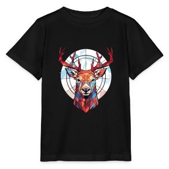 Rothirsch Bunte Aquarell-Tierillustration - Stanley/Stella Kinder T-Shirt MINI CREATOR  - Schwarz - Vorne - Mikhail (115cm)