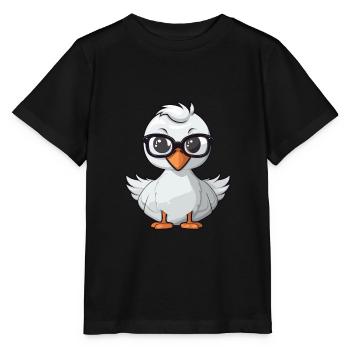 Cygne portant des lunettes Dessin animé Kawaii Illustration - T-shirt bio MINI CREATOR Stanley/Stella Enfant - noir - Devant - Mikhail (115cm)