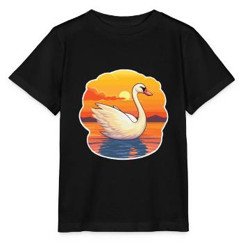 Cygne drôle dessin animé kawaii plage illustration - T-shirt bio MINI CREATOR Stanley/Stella Enfant - noir - Devant - Mikhail (115cm)