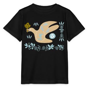 Friedenstaube mit Lotusblume - Stanley/Stella Kinder T-Shirt MINI CREATOR  - Schwarz - Vorne - Mikhail (115cm)