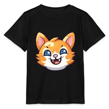 Bambino chat dessin animé illustration à l’aquarelle - T-shirt bio MINI CREATOR Stanley/Stella Enfant - noir - Devant - Mikhail (115cm)