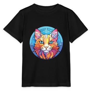 Dessin animé d’aquarelle colorée de chat de brume australienne - T-shirt bio MINI CREATOR Stanley/Stella Enfant - noir - Devant - Mikhail (115cm)
