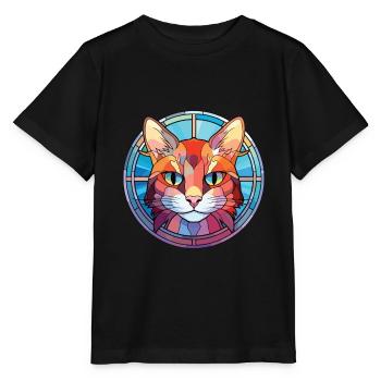 Hantilly Tiffany Cat Dessin animé aquarelle coloré - T-shirt bio MINI CREATOR Stanley/Stella Enfant - noir - Devant - Mikhail (115cm)