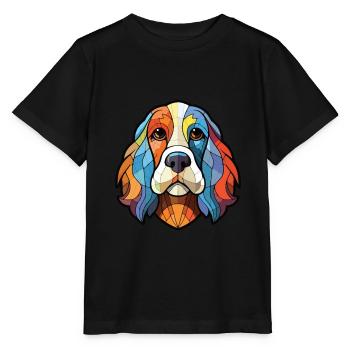 Briquet Griffon Vendéen race chien aquarelle verre - T-shirt bio MINI CREATOR Stanley/Stella Enfant - noir - Devant - Mikhail (115cm)