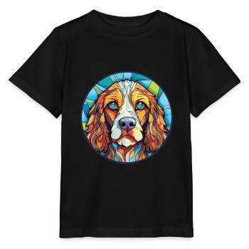 Briquet Griffon Vendéen race chien aquarelle verre - T-shirt bio MINI CREATOR Stanley/Stella Enfant - noir - Devant - Mikhail (115cm)
