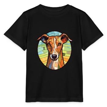 Lurcher chien race coloré aquarelle illustration - T-shirt bio MINI CREATOR Stanley/Stella Enfant - noir - Devant - Mikhail (115cm)