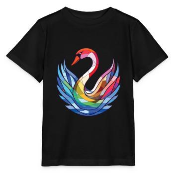 Cygne aquarelle colorée Animal animal de compagnie Illustration - T-shirt bio MINI CREATOR Stanley/Stella Enfant - noir - Devant - Mikhail (115cm)