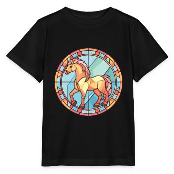 Poney Bébé Cheval Aquarelle Colorée Animal Cartoon - T-shirt bio MINI CREATOR Stanley/Stella Enfant - noir - Devant - Mikhail (115cm)