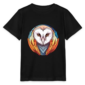 Schleiereule bunte Aquarell-Tier-Illustration - Stanley/Stella Kinder T-Shirt MINI CREATOR  - Schwarz - Vorne - Mikhail (115cm)