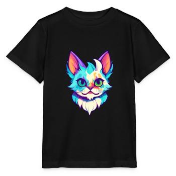 Australian Spotted Mist Cat Colorful Cartoon Kawai - Stanley/Stella MINI CREATOR Kids’ T-Shirt - black - Front - Mikhail (115cm)