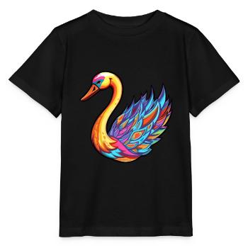 Cygne Aquarelle Colorée Dessin Animé Kawaii Animal - T-shirt bio MINI CREATOR Stanley/Stella Enfant - noir - Devant - Mikhail (115cm)
