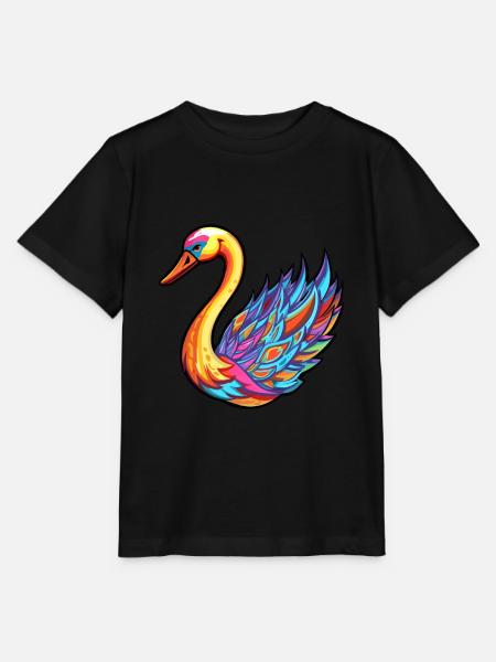 Cygne Aquarelle Colorée Dessin Animé Kawaii Animal - T-shirt bio MINI CREATOR Stanley/Stella Enfant - noir