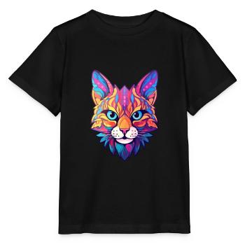 Rotluchs buntes Aquarell Karikatur Kawaii Tier - Stanley/Stella Kinder T-Shirt MINI CREATOR  - Schwarz - Vorne - Mikhail (115cm)