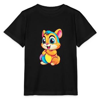 Chipmunk Aquarelle Colorée Dessin Animé Kawaii Animal - T-shirt bio MINI CREATOR Stanley/Stella Enfant - noir - Devant - Mikhail (115cm)