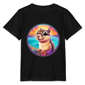 Chipmunk Aquarelle Colorée Dessin Animé Kawaii Animal - T-shirt bio MINI CREATOR Stanley/Stella Enfant - noir - Devant - Mikhail (115cm)
