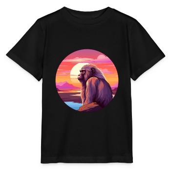 Baboon Colorful Watercolor Cartoon Kawaii Animal - Stanley/Stella MINI CREATOR Kids’ T-Shirt - black - Front - Mikhail (115cm)