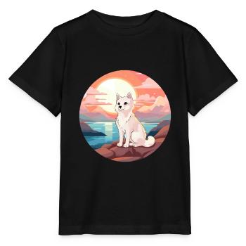 Polarfuchs Bunte Aquarell-Karikatur Kawaii Haustier - Stanley/Stella Kinder T-Shirt MINI CREATOR  - Schwarz - Vorne - Mikhail (115cm)