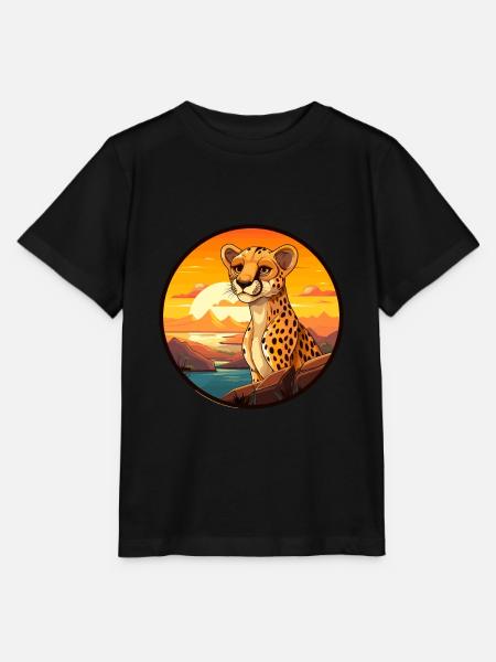 Guépard coloré aquarelle dessin animé kawaii Animal - T-shirt bio MINI CREATOR Stanley/Stella Enfant - noir