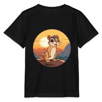 Chipmunk Aquarelle Colorée Dessin Animé Kawaii Animal - T-shirt bio MINI CREATOR Stanley/Stella Enfant - noir - Devant - Mikhail (115cm)