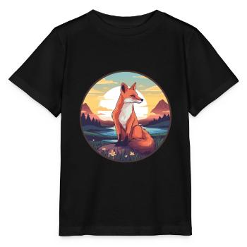 Renard érudit coloré aquarelle dessin animé kawaii animal de compagnie - T-shirt bio MINI CREATOR Stanley/Stella Enfant - noir - Devant - Mikhail (115cm)