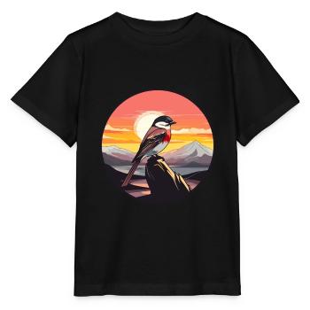Sparrow Colorful Watercolor Cartoon Kawaii Animal - Stanley/Stella MINI CREATOR Kids’ T-Shirt - black - Front - Mikhail (115cm)