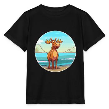 Elch Aquarell Cartoon Kawaii Clipart Tier - Stanley/Stella Kinder T-Shirt MINI CREATOR  - Schwarz - Vorne - Mikhail (115cm)