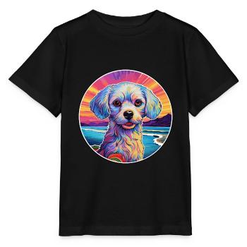 Chinese Imperial Dog Breed Colorful Cartoon Waterc - Stanley/Stella MINI CREATOR Kids’ T-Shirt - black - Front - Mikhail (115cm)