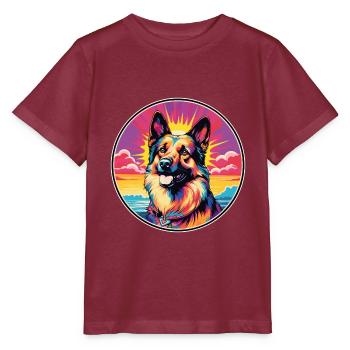 König Schäferhund Rasse Bunte Karikatur Watercolo - Stanley/Stella Kinder T-Shirt MINI CREATOR  - Burgunderrot - Vorne - Kain (125cm)