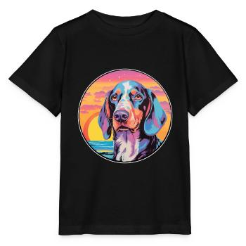 Russe Arlequin Hound Chien Race Coloré Dessin Animé - T-shirt bio MINI CREATOR Stanley/Stella Enfant - noir - Devant - Mikhail (115cm)