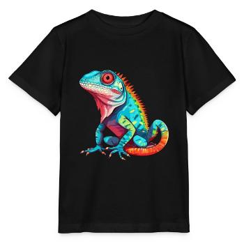 Lézard Aquarelle Colorée Dessin Animé Kawaii Animal - T-shirt bio MINI CREATOR Stanley/Stella Enfant - noir - Devant - Mikhail (115cm)