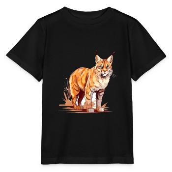 Rotluchs buntes Aquarell Karikatur Kawaii Tier - Stanley/Stella Kinder T-Shirt MINI CREATOR  - Schwarz - Vorne - Mikhail (115cm)