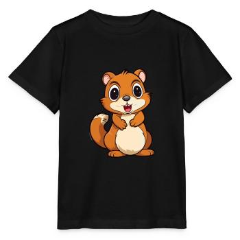 Chipmunk Mignon Dessin Animé Kawaii Aquarelle Animal de compagnie - T-shirt bio MINI CREATOR Stanley/Stella Enfant - noir - Devant - Mikhail (115cm)