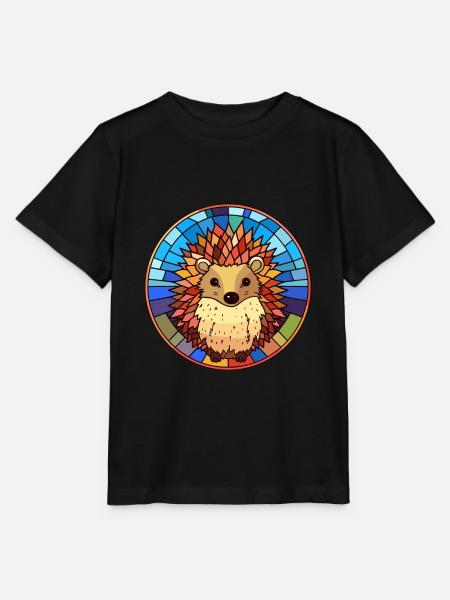 Hérisson vitrail coloré dessin animé Kawaii Ani - T-shirt bio MINI CREATOR Stanley/Stella Enfant - noir