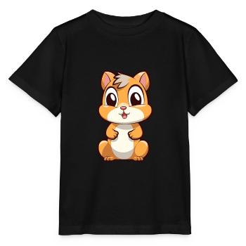 Chipmunk Mignon Dessin Animé Kawaii Aquarelle Animal de compagnie - T-shirt bio MINI CREATOR Stanley/Stella Enfant - noir - Devant - Mikhail (115cm)