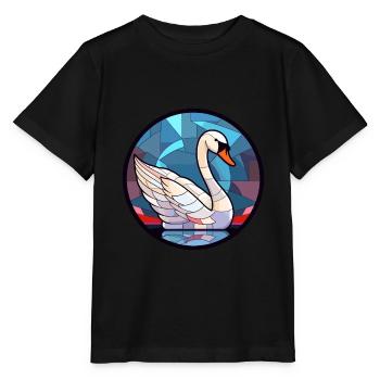 Cygne vitrail coloré dessin animé Kawaii Animal - T-shirt bio MINI CREATOR Stanley/Stella Enfant - noir - Devant - Mikhail (115cm)