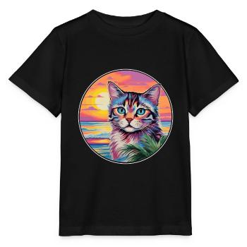 Australian Mist Cat Watercolor Cartoon Kawaii - Stanley/Stella MINI CREATOR Kids’ T-Shirt - black - Front - Mikhail (115cm)