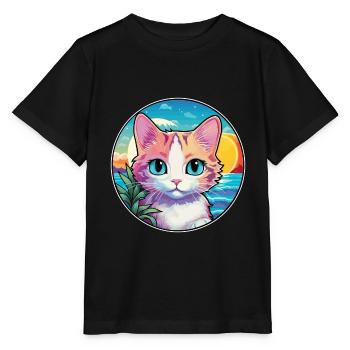 Hantilly Tiffany Chat Aquarelle Dessin animé Kawaii - T-shirt bio MINI CREATOR Stanley/Stella Enfant - noir - Devant - Mikhail (115cm)