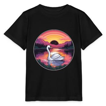 Cygne Aquarelle Colorée Dessin Animé Kawaii Animal - T-shirt bio MINI CREATOR Stanley/Stella Enfant - noir - Devant - Mikhail (115cm)