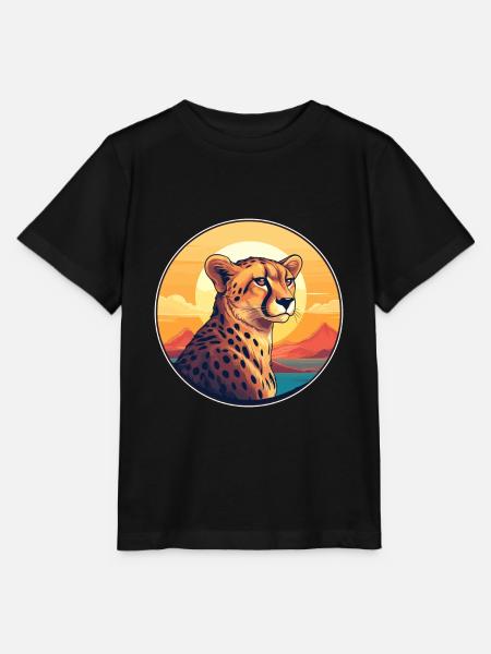 Guépard coloré aquarelle dessin animé kawaii Animal - T-shirt bio MINI CREATOR Stanley/Stella Enfant - noir