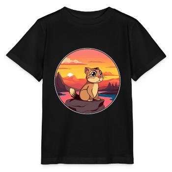 Chipmunk Aquarelle Colorée Dessin Animé Kawaii Animal - T-shirt bio MINI CREATOR Stanley/Stella Enfant - noir - Devant - Mikhail (115cm)