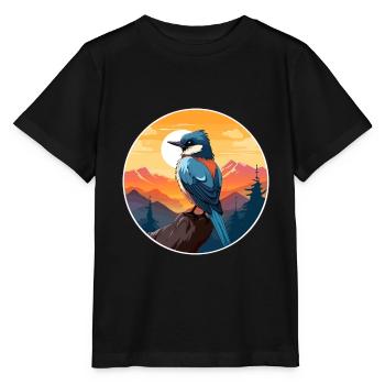 Jay Bird Aquarelle Colorée Dessin Animé Kawaii Animal - T-shirt bio MINI CREATOR Stanley/Stella Enfant - noir - Devant - Mikhail (115cm)
