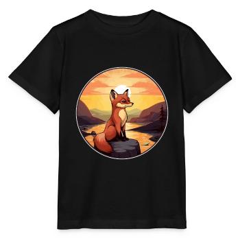Renard érudit coloré aquarelle dessin animé kawaii animal de compagnie - T-shirt bio MINI CREATOR Stanley/Stella Enfant - noir - Devant - Mikhail (115cm)