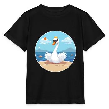 Cygne Cartoon Yoga Plage Illustration D’été - T-shirt bio MINI CREATOR Stanley/Stella Enfant - noir - Devant - Mikhail (115cm)