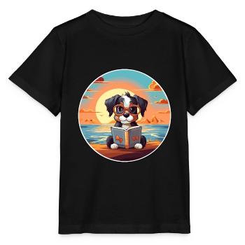 Poode Chien Mignon Drôle Dessin Animé Kawaii Livre Plage - T-shirt bio MINI CREATOR Stanley/Stella Enfant - noir - Devant - Mikhail (115cm)